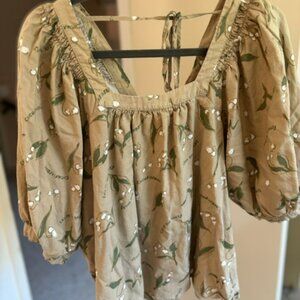 Simple Retro Lily of the Valley Print Flowy Top